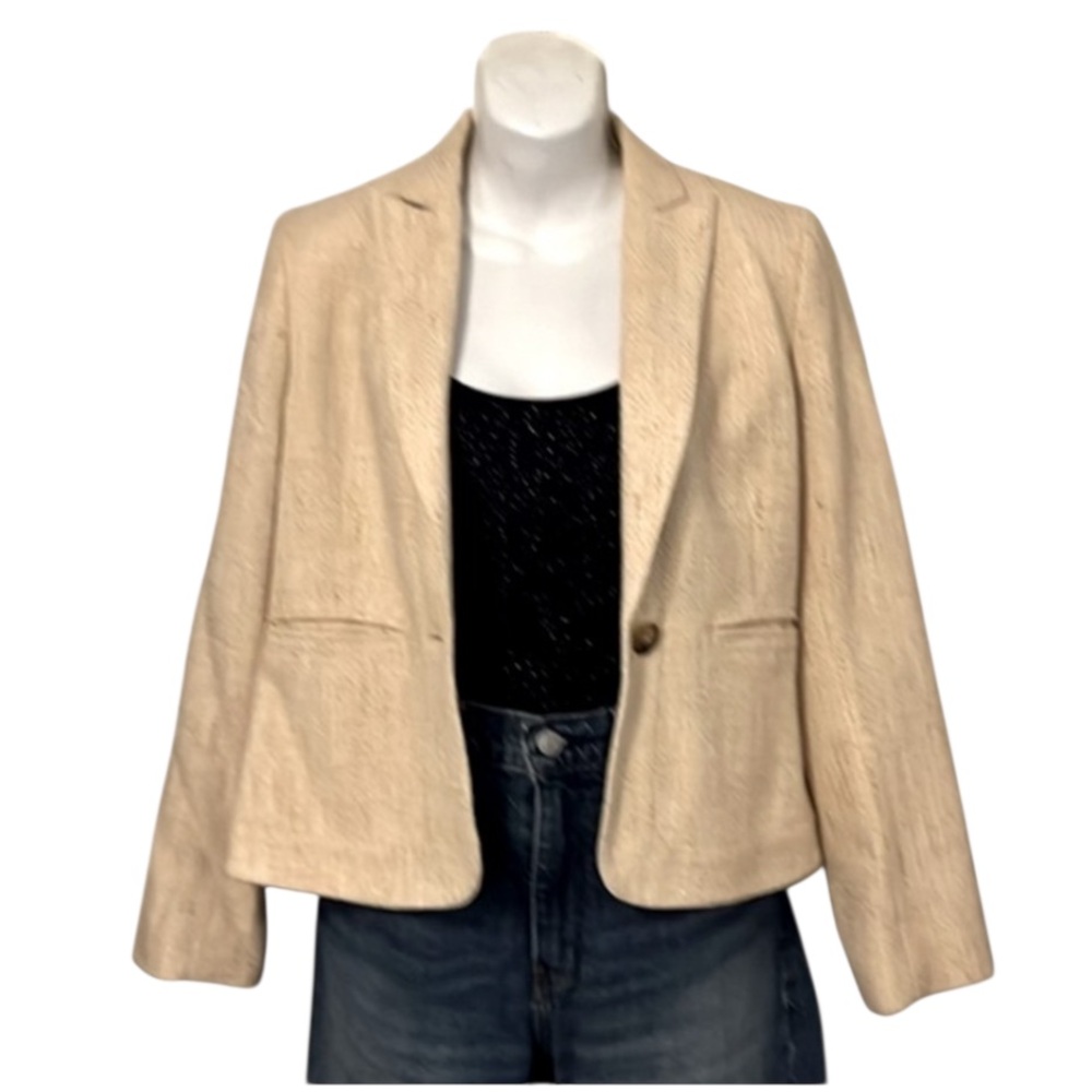 Anne Klein Women’s Cropped Fitted Tweed One Button Blazer Jacket Golden Tan 6P